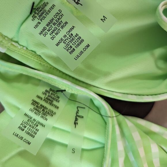 Lulus NWT‎ Check Yourself Out Light Green Gingham Bikini Set Top M Bottom S - Picture 8 of 10